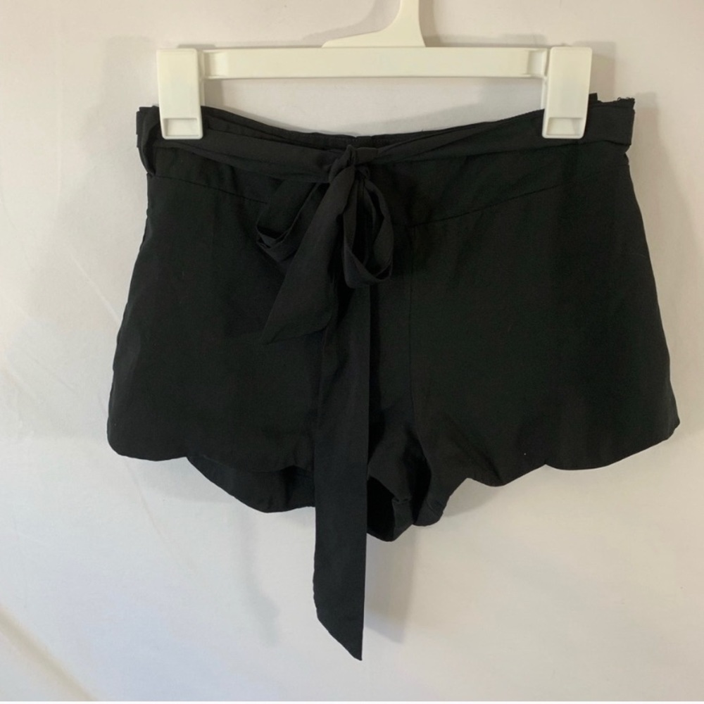 Black satin shorts with satin belt